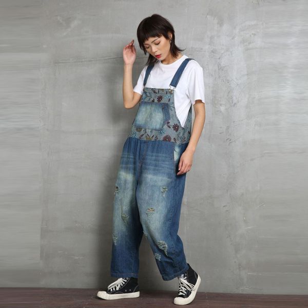 march spring new large size suspender pants women's loose-fit korean-style vintage printed retro with holes jeans, Black
march spring new large size suspender pants women's loose-fit korean-style vintage printed retro with holes jeans, Black