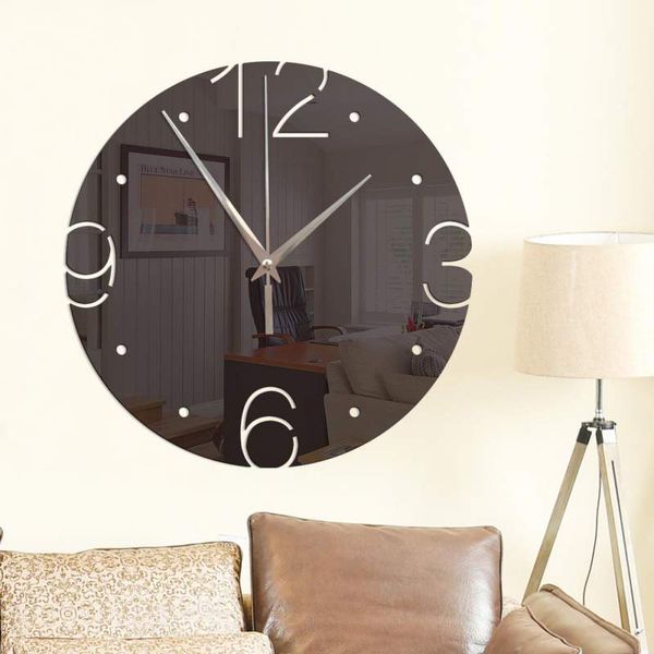 simple round creative mirror acrylic wall sticker clock home decoration mirror paste living room bedroom wall clock supplies