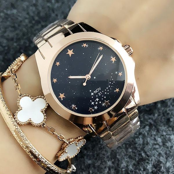 

Мода Марка наручные часы для женщин Девушка в стиле звезды стальной металлическо