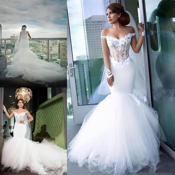 see through waist wedding dress mermaid off shoulders applique lace long train south african wedding dresses bridal gowns, White
see through waist wedding dress mermaid off shoulders applique lace long train south african wedding dresses bridal gowns, White