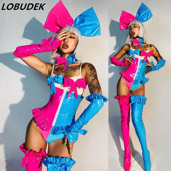 lady dance team jazz costume pink blue splicing bodysuit bow leggings headdress bar party show stage outfit nightclub dance wear, Black;red
lady dance team jazz costume pink blue splicing bodysuit bow leggings headdress bar party show stage outfit nightclub dance wear, Black;red