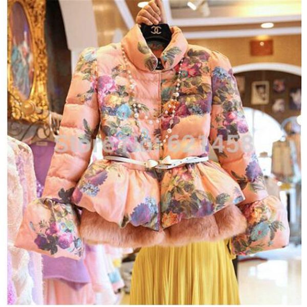 women flower printed cotton wadded jacket coat winter lantern sleeve fur patchwork print down slim outerwear coat, Black
women flower printed cotton wadded jacket coat winter lantern sleeve fur patchwork print down slim outerwear coat, Black