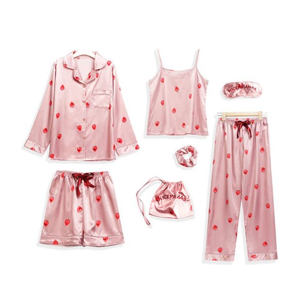 summer pijamas for woman 7 pieces pink pajamas sets satin silk lingerie homewear sleepwear pyjamas set strap pyjamas women, Black;red
summer pijamas for woman 7 pieces pink pajamas sets satin silk lingerie homewear sleepwear pyjamas set strap pyjamas women, Black;red