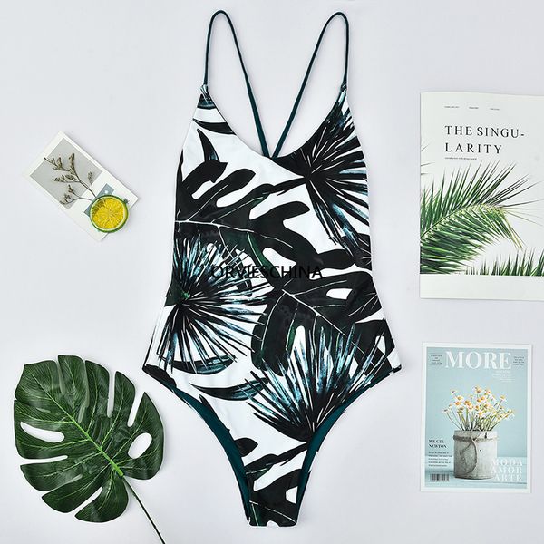 2020 new swimsuit european and american leaf printing one piece swimsuit women's sense split bikini, White;black
2020 new swimsuit european and american leaf printing one piece swimsuit women's sense split bikini, White;black