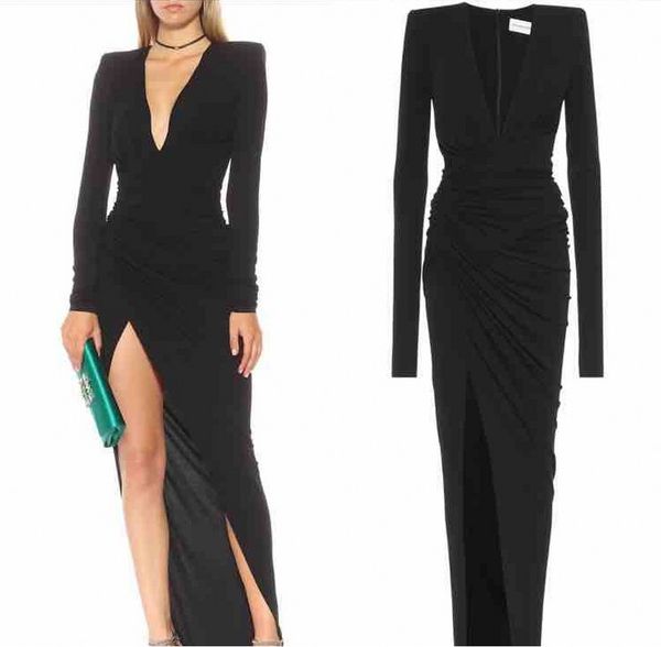 elegant long sleeve black evening dresses v neck side split floor length sheath prom party dress vestido de fiesta women formal wear, Black;red
elegant long sleeve black evening dresses v neck side split floor length sheath prom party dress vestido de fiesta women formal wear, Black;red
