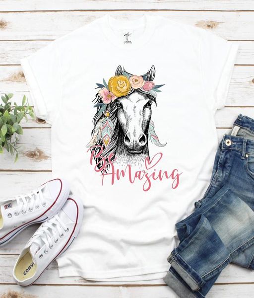 be amazing horse print women tshirt cotton casual funny t shirt gift for lady yong girl tee pm-94, White
be amazing horse print women tshirt cotton casual funny t shirt gift for lady yong girl tee pm-94, White
