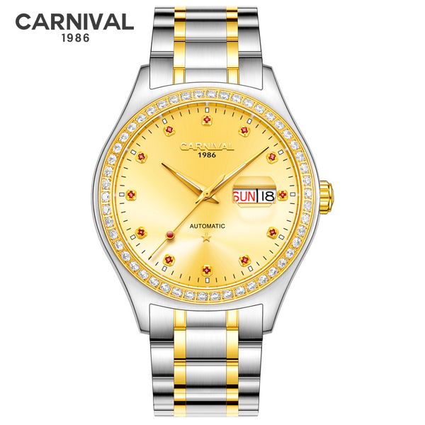 carnival gold diamond automatic watch men mechanical watches mens wristwatch waterproof clock, Slivery;brown
carnival gold diamond automatic watch men mechanical watches mens wristwatch waterproof clock, Slivery;brown