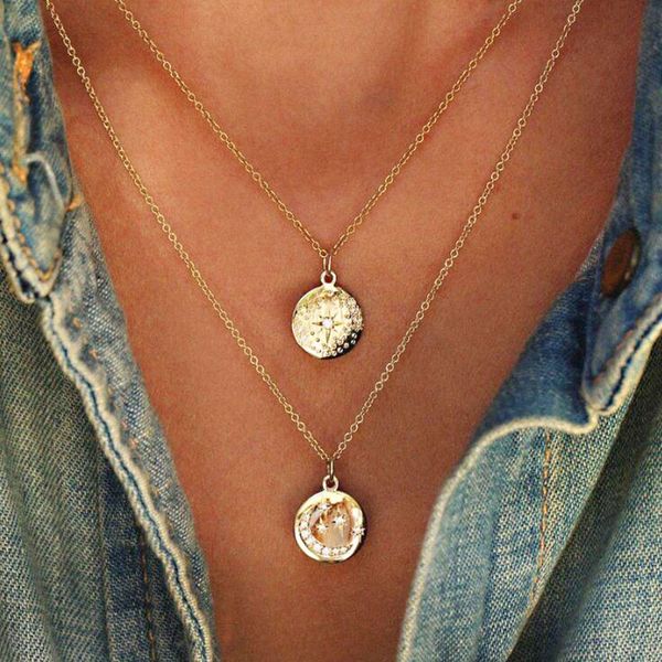 ethnic vintage double layer geometric round pendant necklaces women rhinestone star moon clavicle necklaces jewelry kolye gift yn83, Silver
ethnic vintage double layer geometric round pendant necklaces women rhinestone star moon clavicle necklaces jewelry kolye gift yn83, Silver