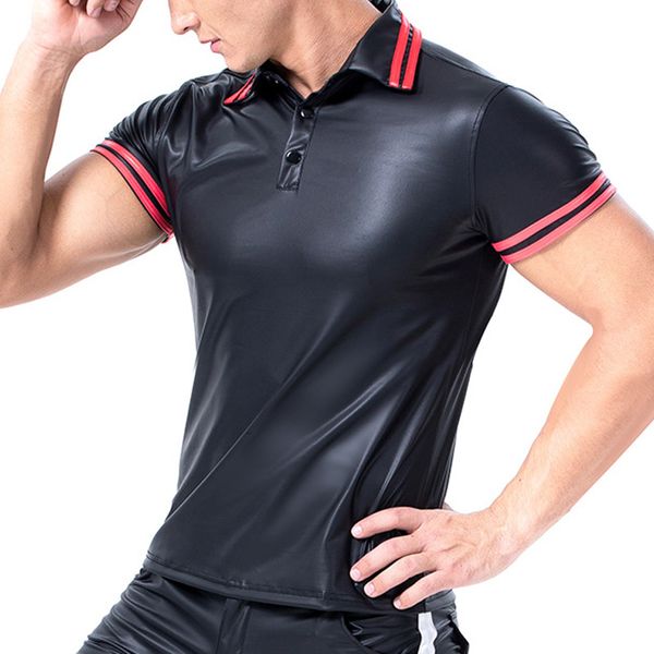 mens patent leather shirt clubwear wetlook tee undershirt halloween costume, White;black
mens patent leather shirt clubwear wetlook tee undershirt halloween costume, White;black
