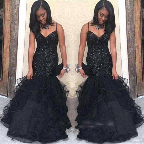 2019 African Black Girls Prom Dresses Mermaid Spaghetti Straps Beaded Crystal Tiered Ruffles V Neck Custom Evening Gowns Party Wear
2019 African Black Girls Prom Dresses Mermaid Spaghetti Straps Beaded Crystal Tiered Ruffles V Neck Custom Evening Gowns Party Wear