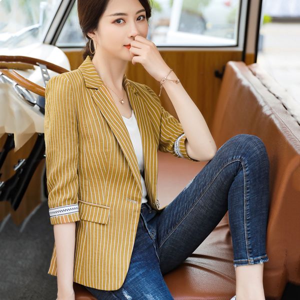 women's spring autumn wild temperament striped suit jacket 2019 high-end self-cultivation one button small suit jacket, White;black
women's spring autumn wild temperament striped suit jacket 2019 high-end self-cultivation one button small suit jacket, White;black