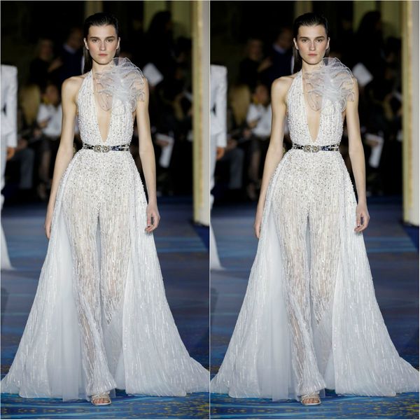 zuhairmurad white customized sheath evening pant suits halter sleeveless detachable formal dress tulle crystal sashes party bridesmaid gown, Black;red
zuhairmurad white customized sheath evening pant suits halter sleeveless detachable formal dress tulle crystal sashes party bridesmaid gown, Black;red