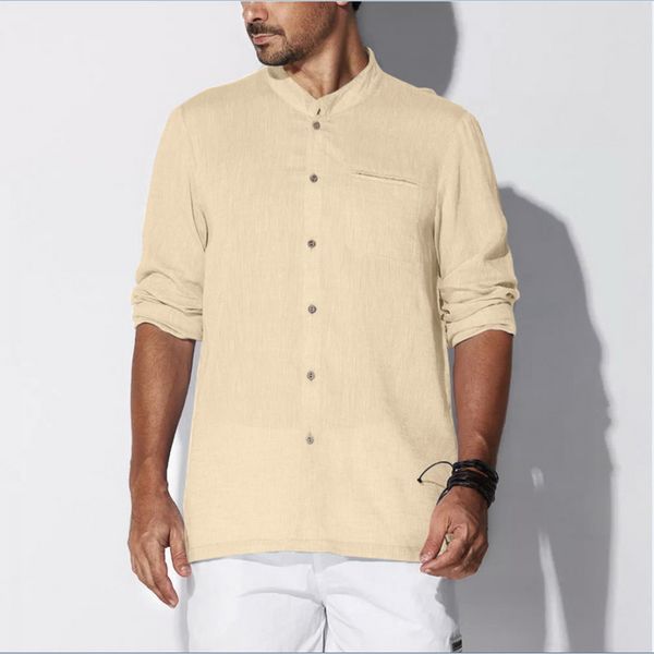 men's solid color loose casual cotton linen beach stand collar cardigan long sleeve shirt fashion 2020, White;black
men's solid color loose casual cotton linen beach stand collar cardigan long sleeve shirt fashion 2020, White;black