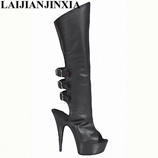 laijianjinxia new buckle strap motorcycle boots women knee high boots 15cm super high open toe ladies platform shoes, Black
laijianjinxia new buckle strap motorcycle boots women knee high boots 15cm super high open toe ladies platform shoes, Black