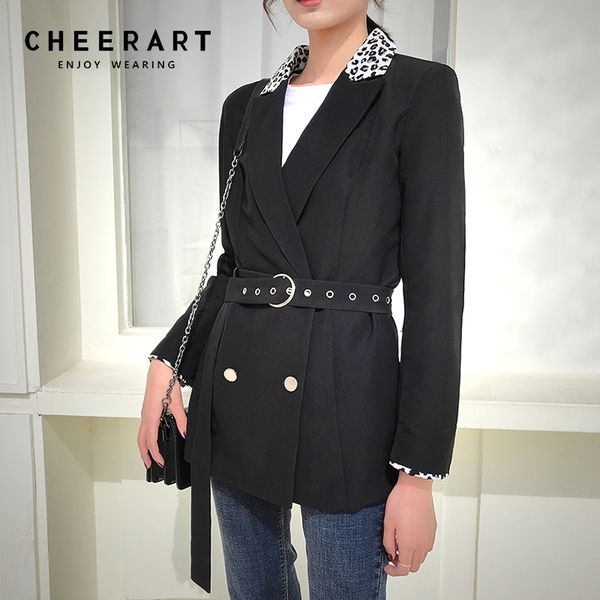 cheerart leopard print collar women blazers and jackets black office lady coat korean blazer with belt office jacket clothes, White;black
cheerart leopard print collar women blazers and jackets black office lady coat korean blazer with belt office jacket clothes, White;black