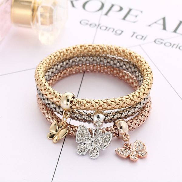 alloy tricolor suit stretch popcorn corn chain studded butterfly pendant bracelet jewelry, Golden;silver
alloy tricolor suit stretch popcorn corn chain studded butterfly pendant bracelet jewelry, Golden;silver