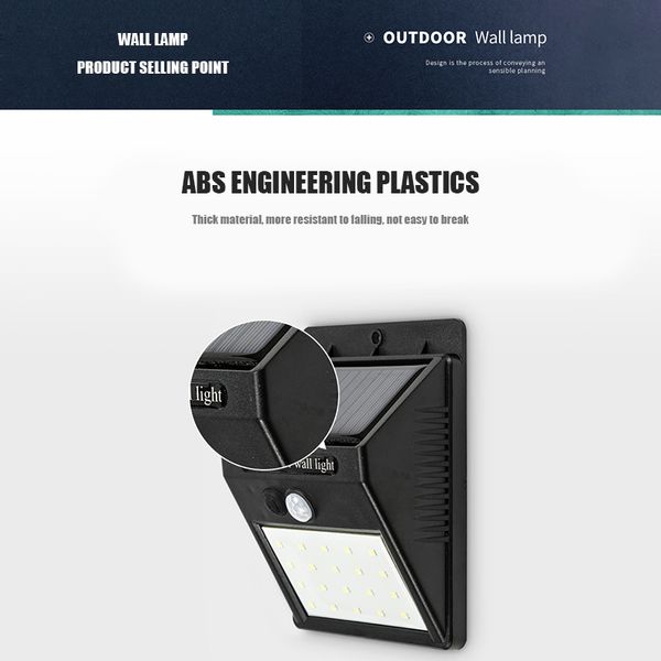 30 led solar light garden solar lamp pir motion sensor powered by sunlight waterproof for outdoor wall street decoration
30 led solar light garden solar lamp pir motion sensor powered by sunlight waterproof for outdoor wall street decoration