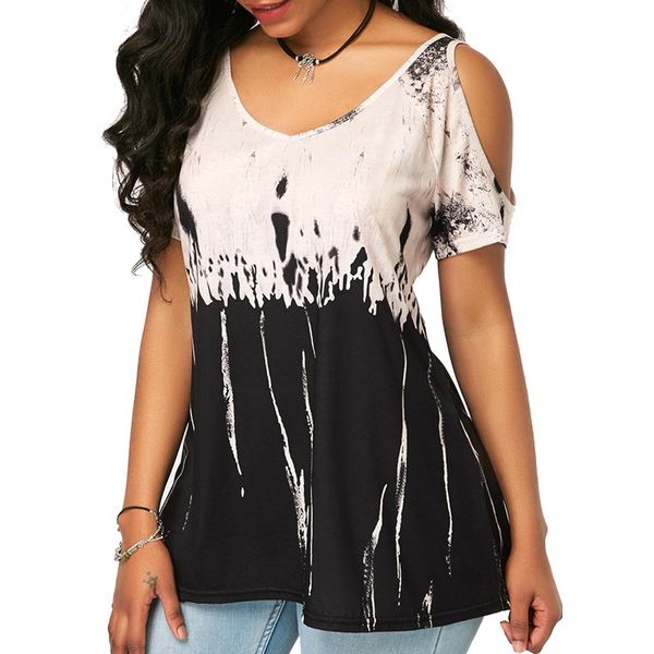 digital positioning print t-shirt summer 2020 womens short tshirts leakage shoulder large size casual tees 5xl tshirts femme, White