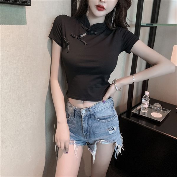wind black plate buckle small short navel slim short sleeve cheongsam cheongsam women's fashion, White
wind black plate buckle small short navel slim short sleeve cheongsam cheongsam women's fashion, White