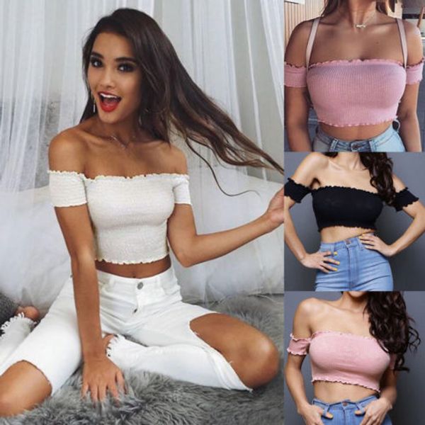 fashion ladies summer women casual off shoulder shortsleeve tank vest bodycon bare midriff ruffle crop shirt, White
fashion ladies summer women casual off shoulder shortsleeve tank vest bodycon bare midriff ruffle crop shirt, White