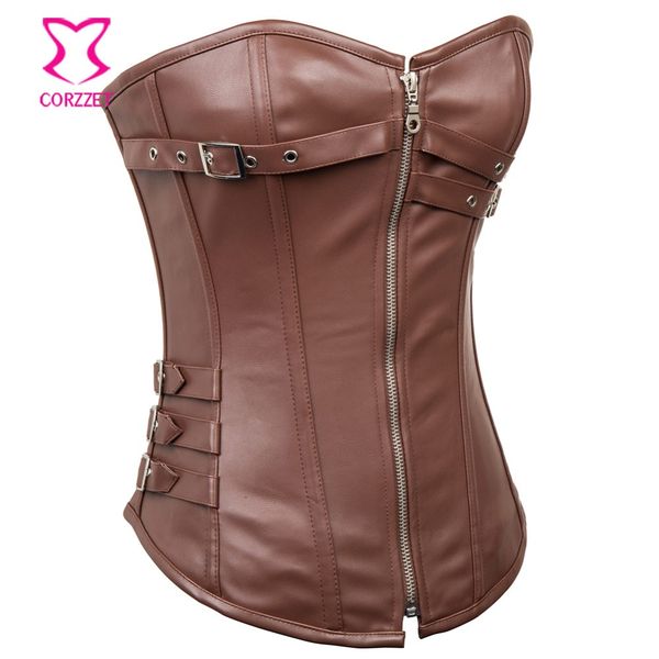 corzzet vintage gothic brown leather zipper steel boned overbust corset lace up plus size waist trainer steampunk clothing, Black;white
corzzet vintage gothic brown leather zipper steel boned overbust corset lace up plus size waist trainer steampunk clothing, Black;white