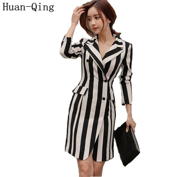2017 autumn korean women's vintage single breasted striped blazers coat slim fashion long sleeve long blazers dress outerwear, White;black 
2017 autumn korean women's vintage single breasted striped blazers coat slim fashion long sleeve long blazers dress outerwear, White;black
