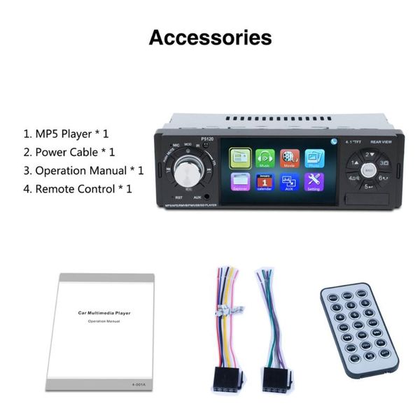 p5120 4.1" car mp5 1080p hd tft lcd music player fm radio rear view aux in multimedia player support tf card
p5120 4.1" car mp5 1080p hd tft lcd music player fm radio rear view aux in multimedia player support tf card