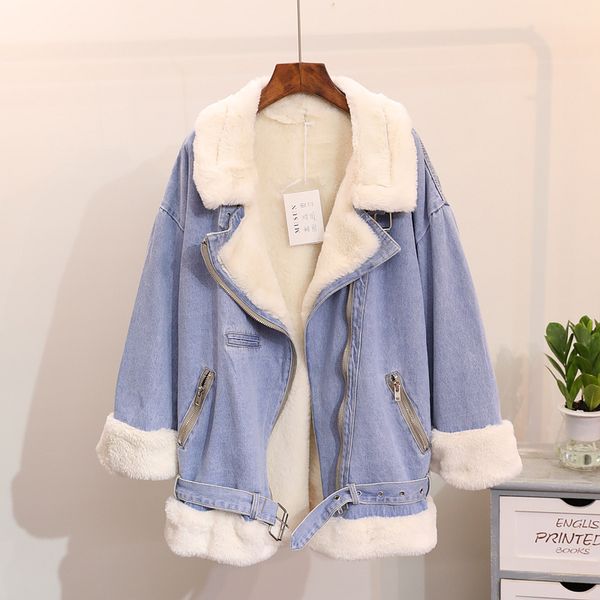 women winter thick zipper placket denim fleece liner jacket fashion parka jeans fur collar fleece lining hem sashes outwear coat, Black
women winter thick zipper placket denim fleece liner jacket fashion parka jeans fur collar fleece lining hem sashes outwear coat, Black