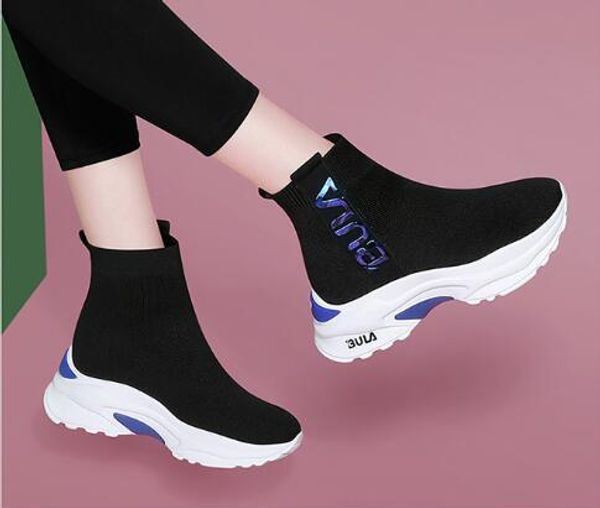2019 women speed stretch-knit mid sneakers height increasing casual shoes, Black;white
2019 women speed stretch-knit mid sneakers height increasing casual shoes, Black;white