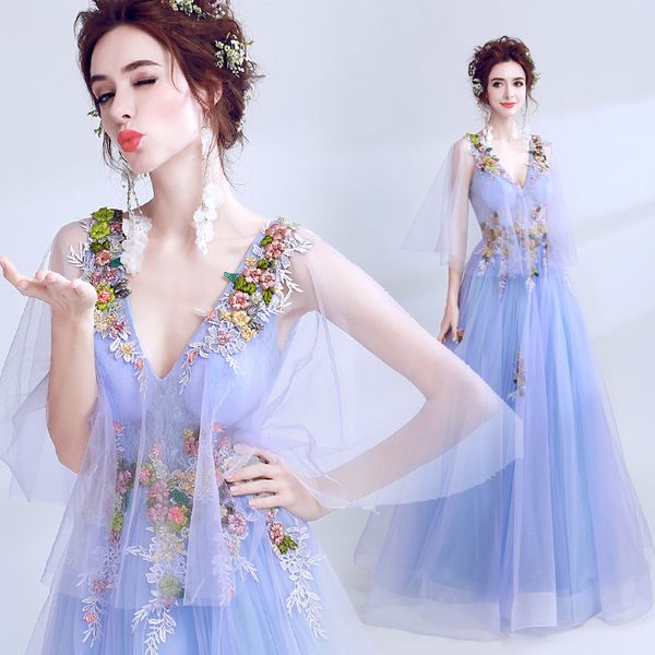 blue tulle handmade 3d flowers applique long fairy prom dresses with illusion sleeves deep v-neck girls graduation dress gala, White;black
blue tulle handmade 3d flowers applique long fairy prom dresses with illusion sleeves deep v-neck girls graduation dress gala, White;black