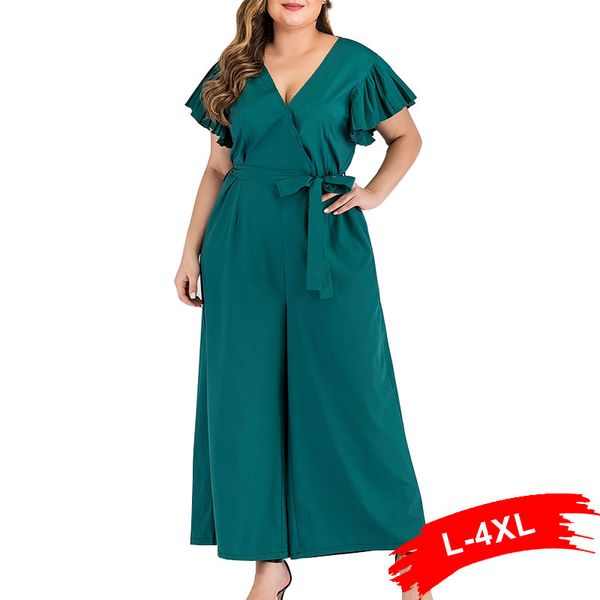 plus size self bow tie wrap v neck dark green jumpsuit 4xl summer cape sleeve casual romper female wide leg long pants overalls, Black;white
plus size self bow tie wrap v neck dark green jumpsuit 4xl summer cape sleeve casual romper female wide leg long pants overalls, Black;white