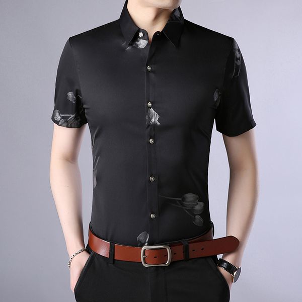 men lapel short-sleeved shirt men's clothing summer printed flowers slim shirts 1235, White;black
men lapel short-sleeved shirt men's clothing summer printed flowers slim shirts 1235, White;black
