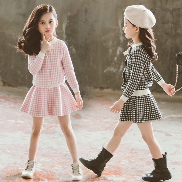 girls autumn outfits fashion teenage girl plaid knitted cardigan + skirts two piece set children clothes sweater sets t200413, White
girls autumn outfits fashion teenage girl plaid knitted cardigan + skirts two piece set children clothes sweater sets t200413, White