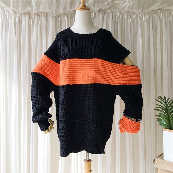 2019 autumn and winter new orange color contrast zipper sweater women's loose pullover knitted plus size women long sweaters, White;black
2019 autumn and winter new orange color contrast zipper sweater women's loose pullover knitted plus size women long sweaters, White;black