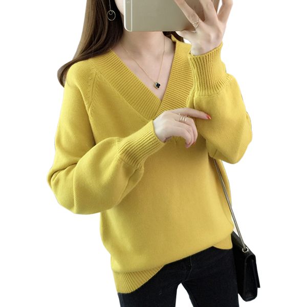 autumn new casual knitted women fashion v-neck sweater female solid color loose pullovers women, White;black
autumn new casual knitted women fashion v-neck sweater female solid color loose pullovers women, White;black
