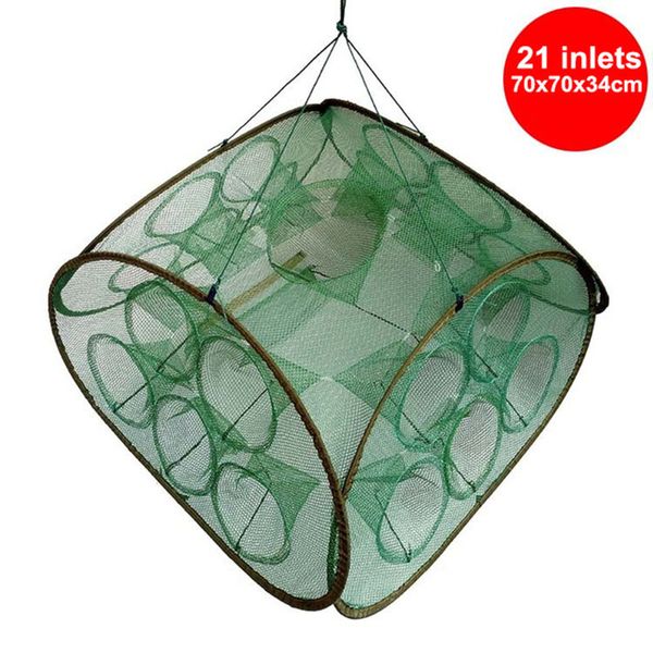 21 holes automatic fishing net shrimp cage nylon foldable crab fish trap cast net cast folding fishing network