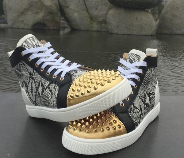 high snake leather spikes casual flats red bottom luxury shoes new for men and women party designer sneakers lovers genuine leather d09, Black
high snake leather spikes casual flats red bottom luxury shoes new for men and women party designer sneakers lovers genuine leather d09, Black
