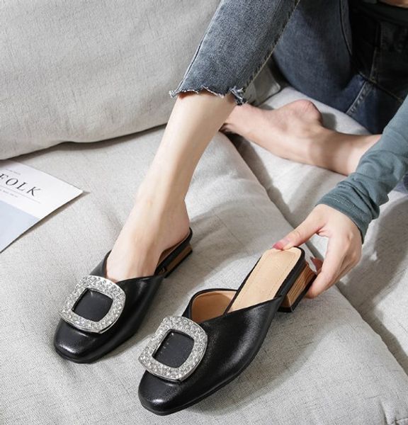 female shoes ladies' slippers low mules for women 2020 square heel cover toe luxury slides new block flat designer soft bonded, Black
female shoes ladies' slippers low mules for women 2020 square heel cover toe luxury slides new block flat designer soft bonded, Black
