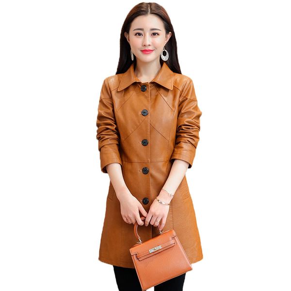 4xl plus size women windbreaker leather coat women in long leather 2019 spring and autumn lapel coat button lady, Black 
4xl plus size women windbreaker leather coat women in long leather 2019 spring and autumn lapel coat button lady, Black