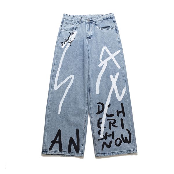 men's jeans hand-painted harajuku graffiti pants loose straight wide leg washed denim trousers streetwear couple oversize, Blue
men's jeans hand-painted harajuku graffiti pants loose straight wide leg washed denim trousers streetwear couple oversize, Blue