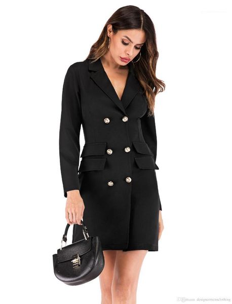 sleeve v-neck double breasted blazer dresses white black women office lady work dress long
sleeve v-neck double breasted blazer dresses white black women office lady work dress long