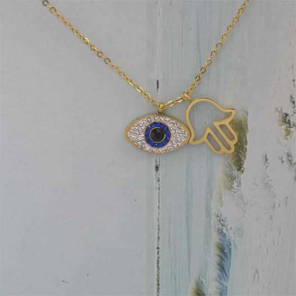 gabby eco-certification good stainless steel necklace 45cm curb chains 18mm rhinestones eyes hamsa pendant girls lady jewelry, Silver
gabby eco-certification good stainless steel necklace 45cm curb chains 18mm rhinestones eyes hamsa pendant girls lady jewelry, Silver