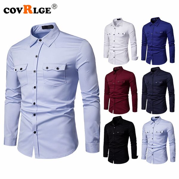covrlge men's business shirt slim fit new casual shirts mens double pocket long sleeve clothes mcl197, White;black
covrlge men's business shirt slim fit new casual shirts mens double pocket long sleeve clothes mcl197, White;black