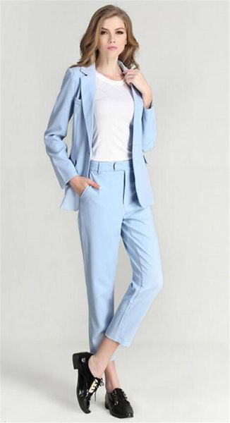 light blue women business pantsuits office uniform formal pant suits for weddings ladies trouser suit jacket+pants custom made, White;black
light blue women business pantsuits office uniform formal pant suits for weddings ladies trouser suit jacket+pants custom made, White;black