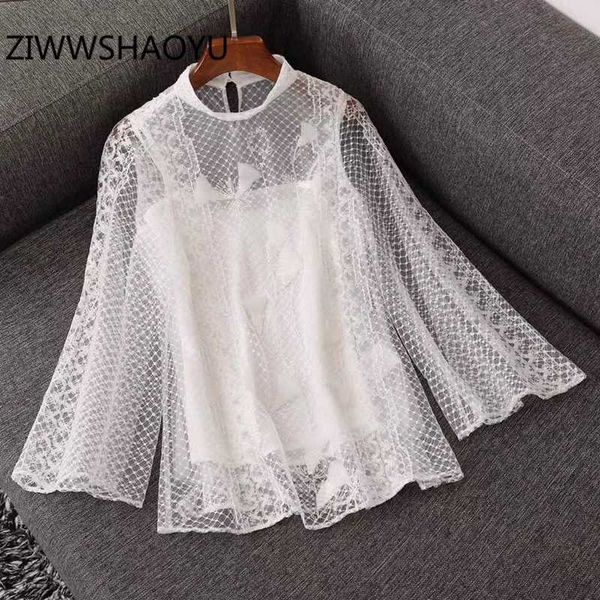 ziwwshaoyu fashion female summer floral embroidery mesh ladies flare sleeve hollow out solid vintage, White
ziwwshaoyu fashion female summer floral embroidery mesh ladies flare sleeve hollow out solid vintage, White