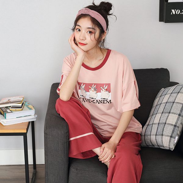 summer pajama set short-sleeved trousers 2pcs korean cartoon cute pink casual loose home suit pijama verano mujer algodon, Blue;gray
summer pajama set short-sleeved trousers 2pcs korean cartoon cute pink casual loose home suit pijama verano mujer algodon, Blue;gray