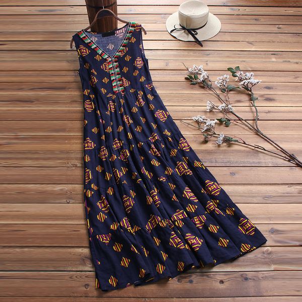 women vintage dress casual ethnic print sleeveless dress v neck linen maxi dresses summer beach 2019 vestidos de verano, Black;gray
women vintage dress casual ethnic print sleeveless dress v neck linen maxi dresses summer beach 2019 vestidos de verano, Black;gray