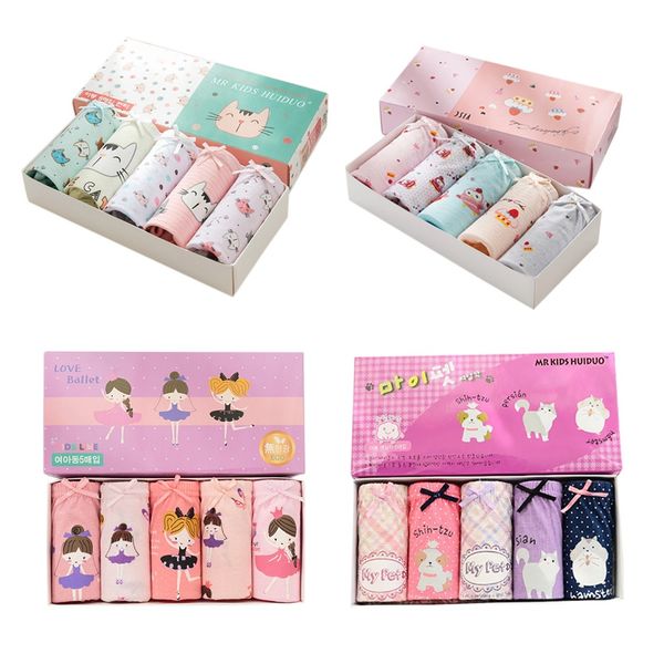 5pcs/set Toddler Kids Girls Panties Cotton Cute Breathable Soft Cartoon Print For Children Underwear Panties Briefs B