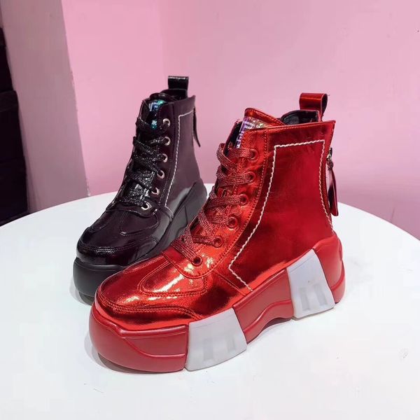 fujin women ankle boots patent leather high sneakers platform heel high booties sneakers lace up zip shoes for ladies, Black
fujin women ankle boots patent leather high sneakers platform heel high booties sneakers lace up zip shoes for ladies, Black