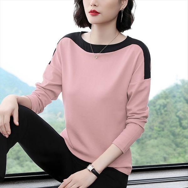 seasonal contrast color women's long sleeve base t-shirt t-shirt loose slim slim round collar lady top, White
seasonal contrast color women's long sleeve base t-shirt t-shirt loose slim slim round collar lady top, White
